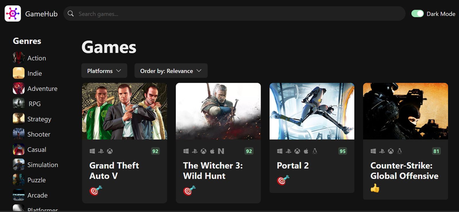 GameHub oyun tarayıcısı önizlemesi