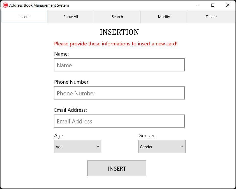 Address Book Management System (ABMS) iş stoly programmasynyň görnüş suraty